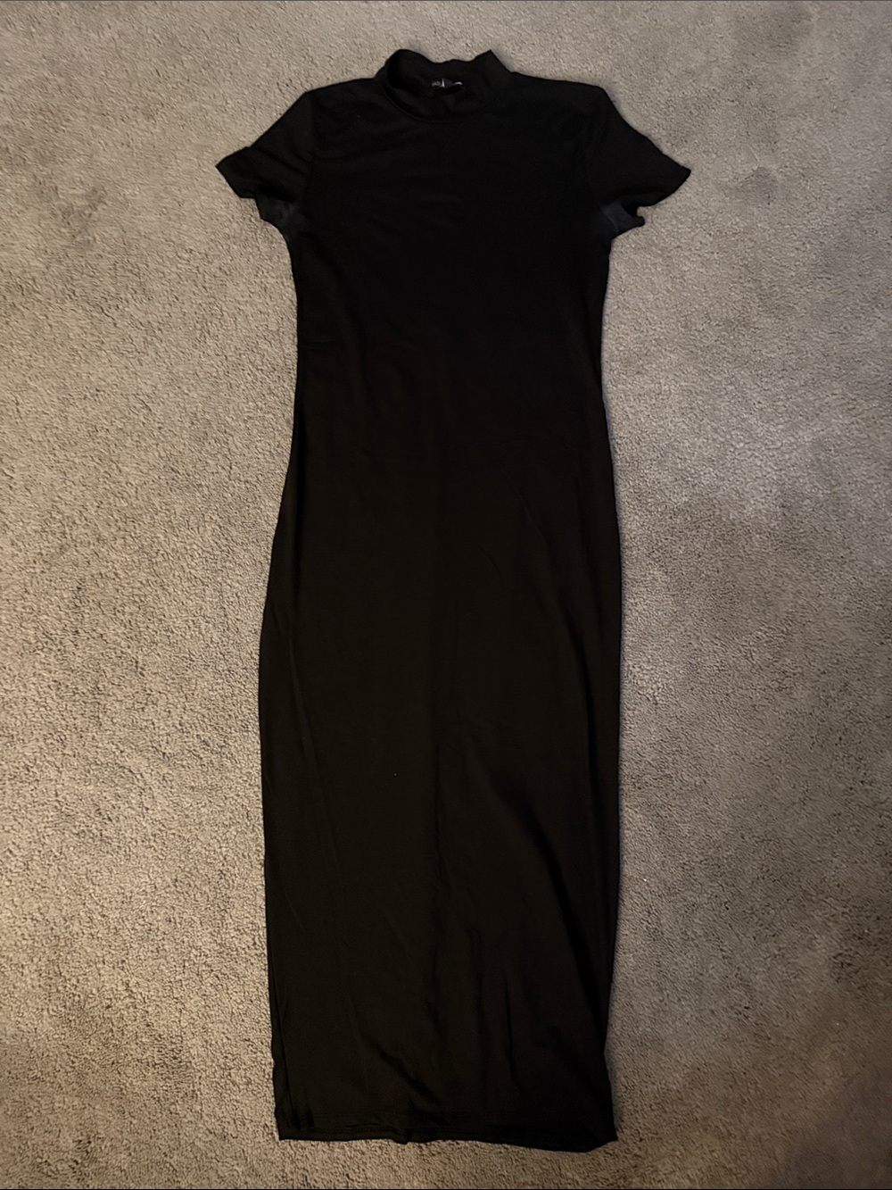 Fashion Nova Black Short-Sleeve Mock Neck Maxi Dress